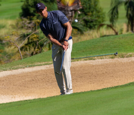 Chip rentré sur le trou le plus difficile du parcours, le 17, pour Pierre Pellegrin, pro Mauricien installé en Afrique du Sud